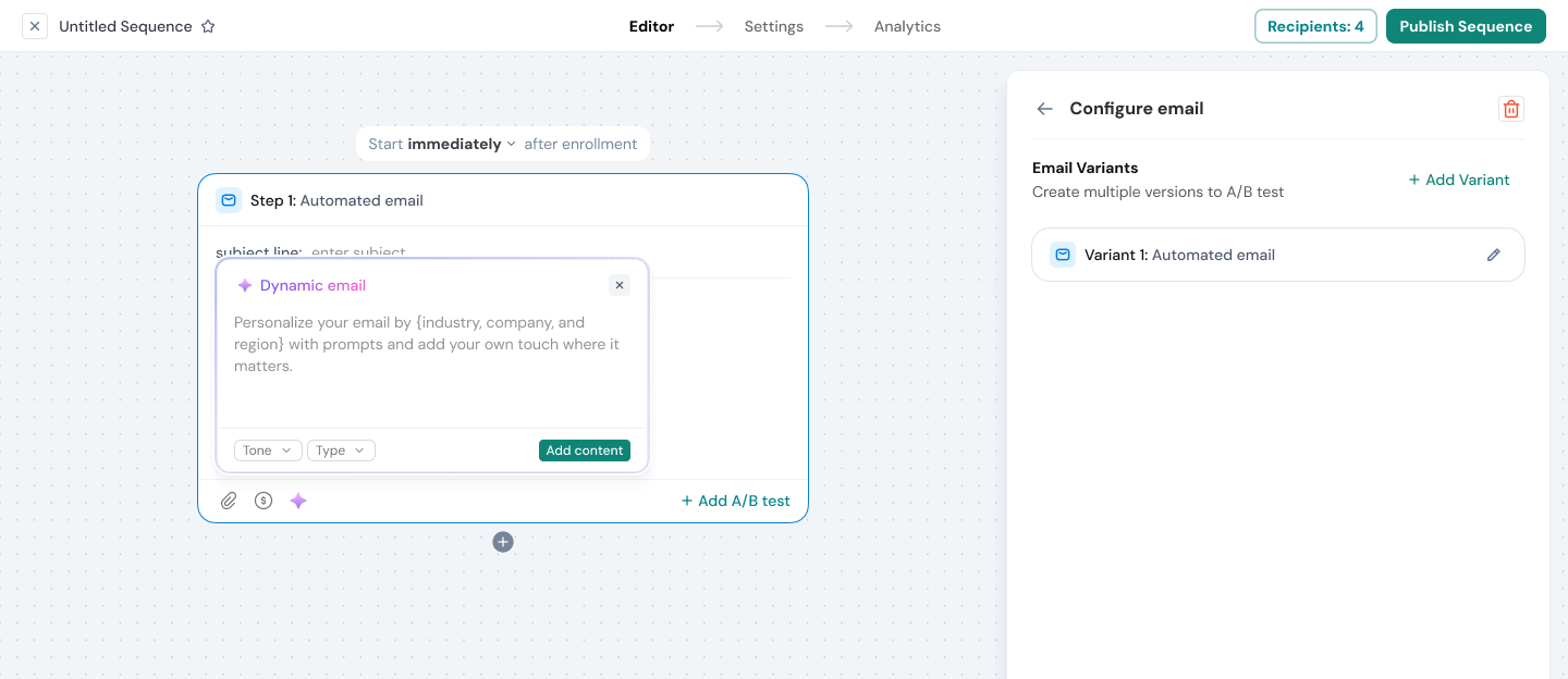 Sparrowcrm's dynamic email writing feature for the outreach